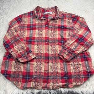 Vintage‎ C.S.T. Sport Women's 1X Floral Plaid Button Front Shirt Country Western